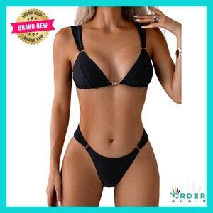 Sexy Triangle Bikini Set Tie Back Ring Linked Brazilian Swimsuit Cheeky